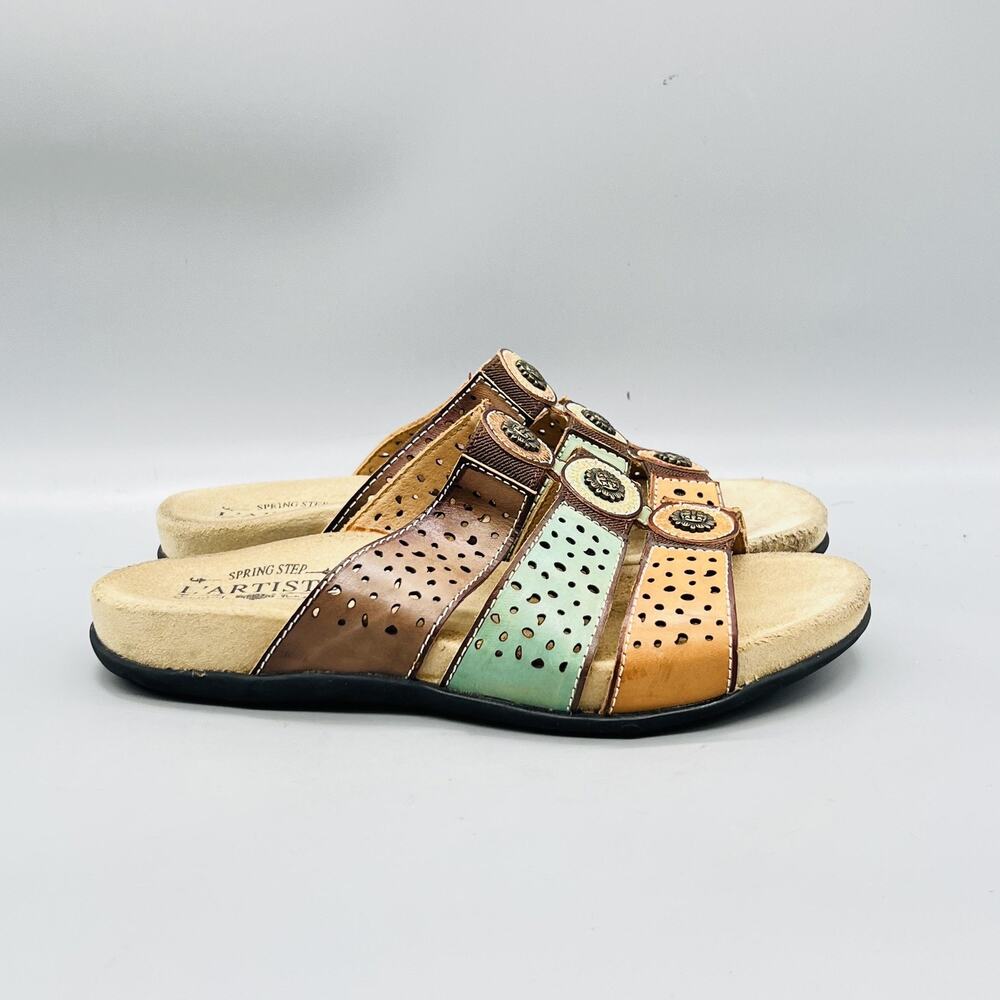 Spring Step L'Artiste Sandals Womens 7 Multicolor Leather Slide Comfort Shoes